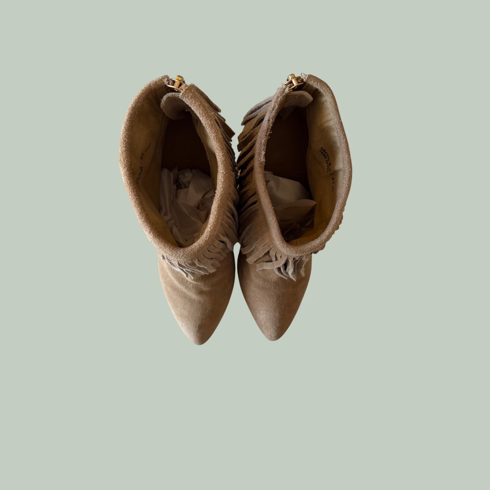 Chinese Laundry Arctic Tan Suede Fringe Wedge Booties Pointed Toe Size 6.5 - Picture 6 of 8